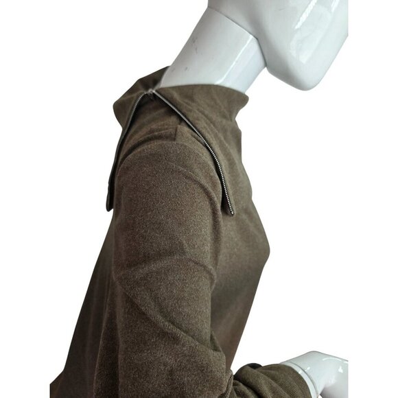 Fortune+Ivy Long Sleeve Zip Neck Tunic Top Womens XL Warm Brown Poly Blend Knit - Picture 3 of 11